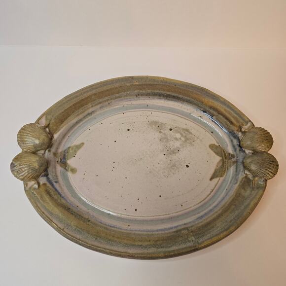 Seashell Tray Handmade Oval Serving Platter Holloman Pottery Functional Decor - Picture 2 of 6